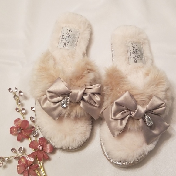 💎Nwt Swarvoski Jewel Satin & Fur Bridal Slipper S - Picture 2 of 8